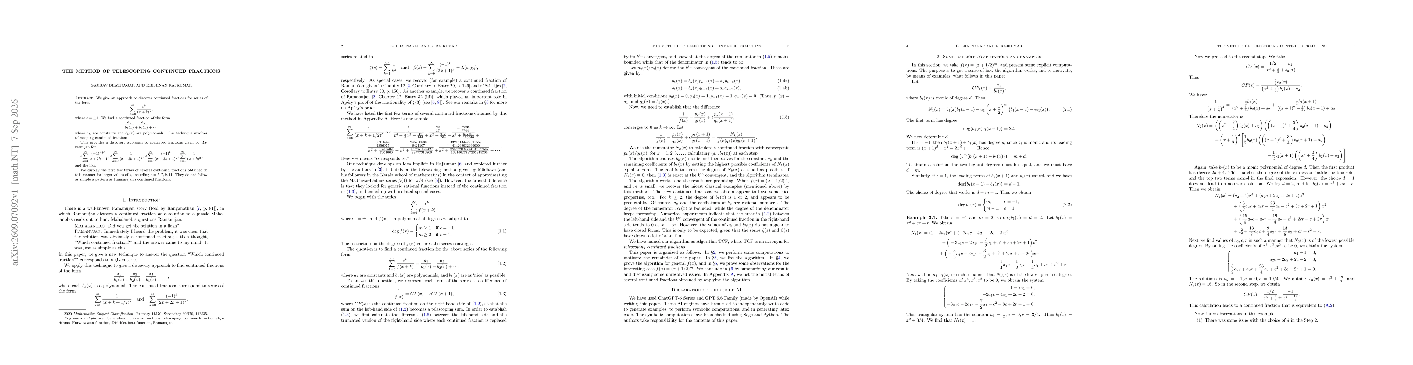 Thumbnail for The method of telescoping continued fractions