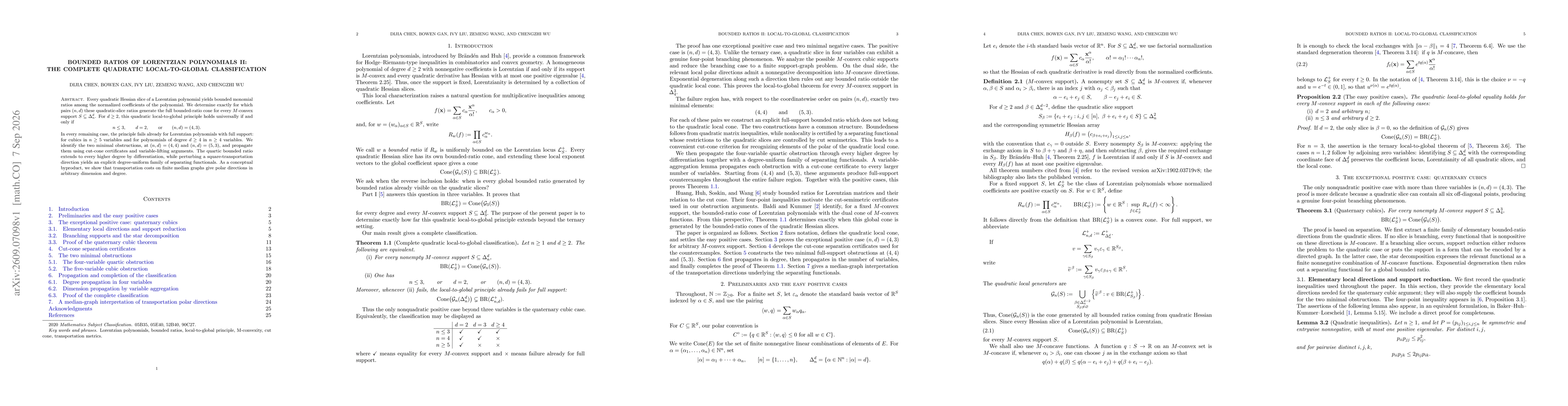 Thumbnail for Bounded Ratios of Lorentzian Polynomials II: The Complete Quadratic Local-to-Global Classification