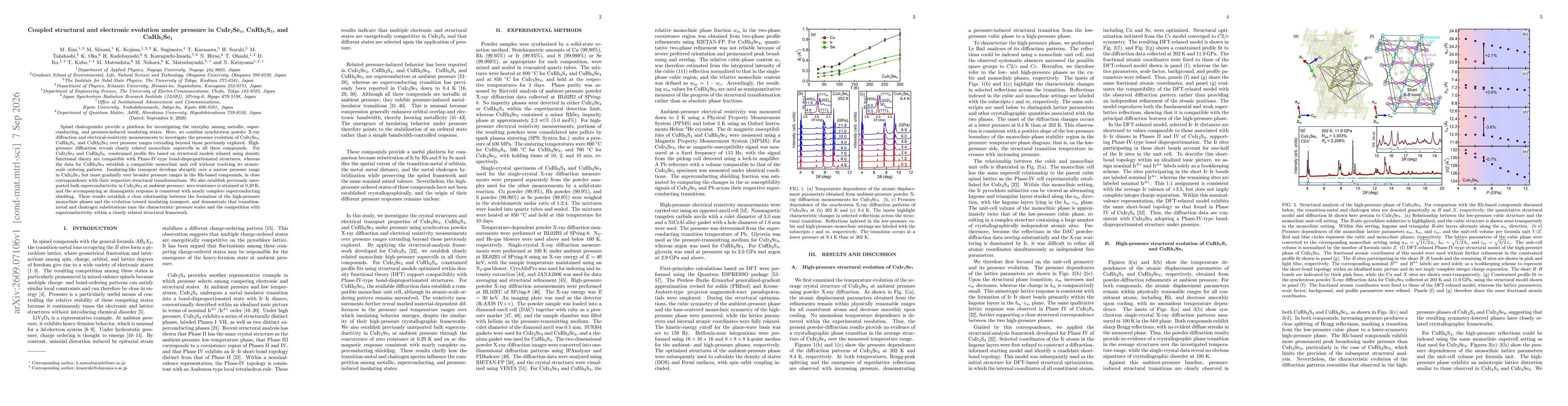 Thumbnail for Coupled structural and electronic evolution under pressure in CuIr2Se4, CuRh2S4, and CuRh2Se4
