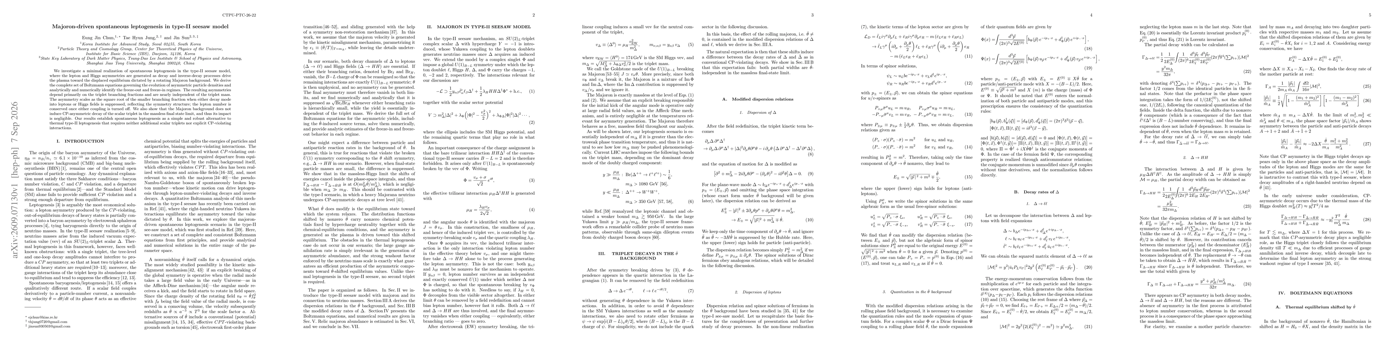 Thumbnail for Majoron-driven spontaneous leptogenesis in type-II seesaw model