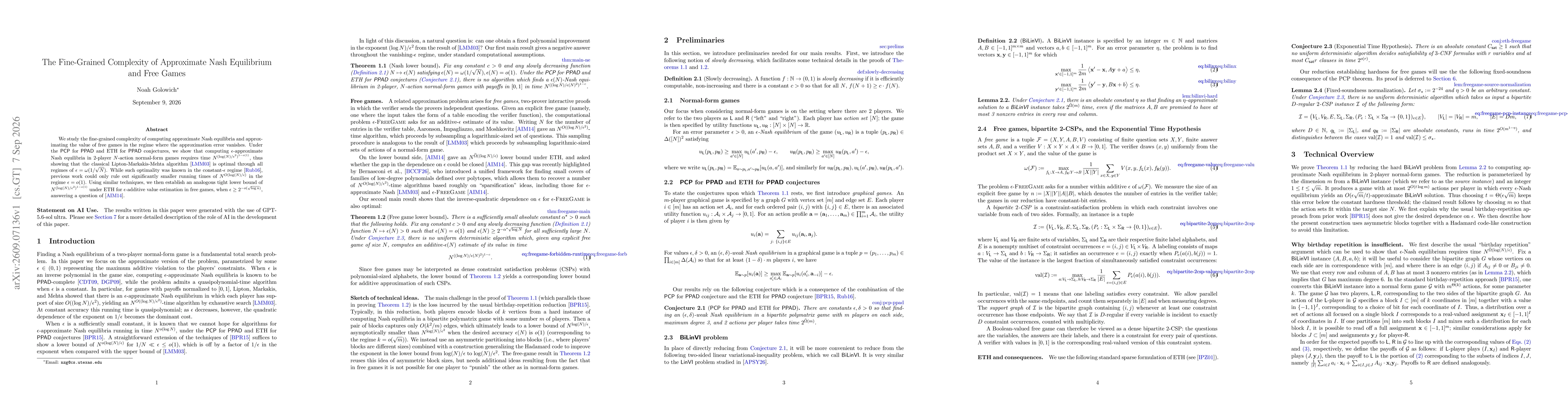 Thumbnail for The Fine-Grained Complexity of Approximate Nash Equilibrium and Free Games