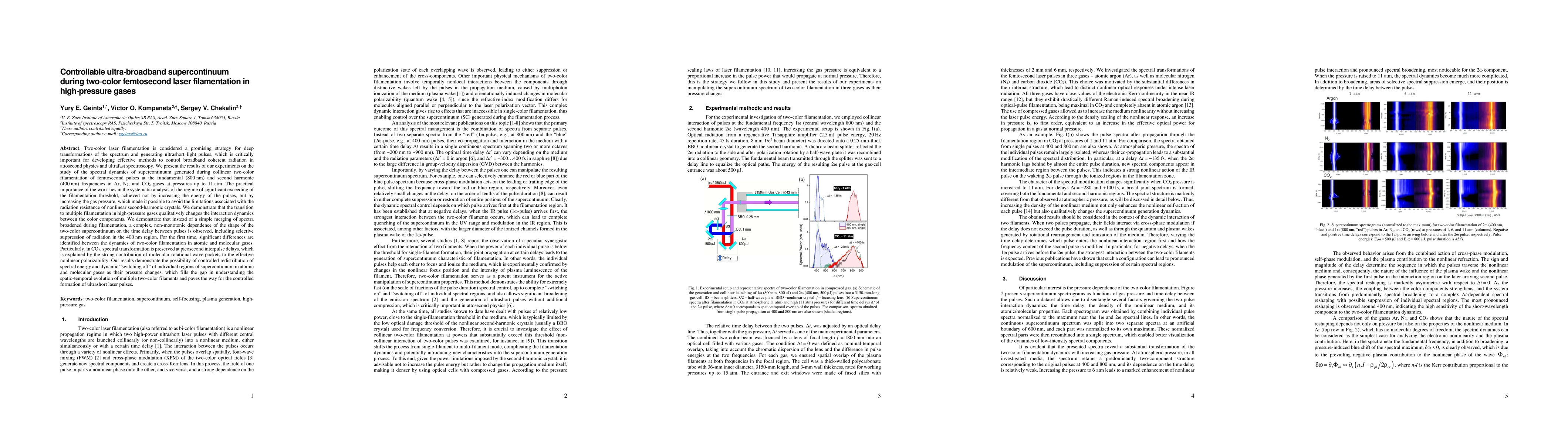 Thumbnail for Controllable ultrabroadband supercontinuum during twocolor femtosecond laser filamentation in high pressure gases