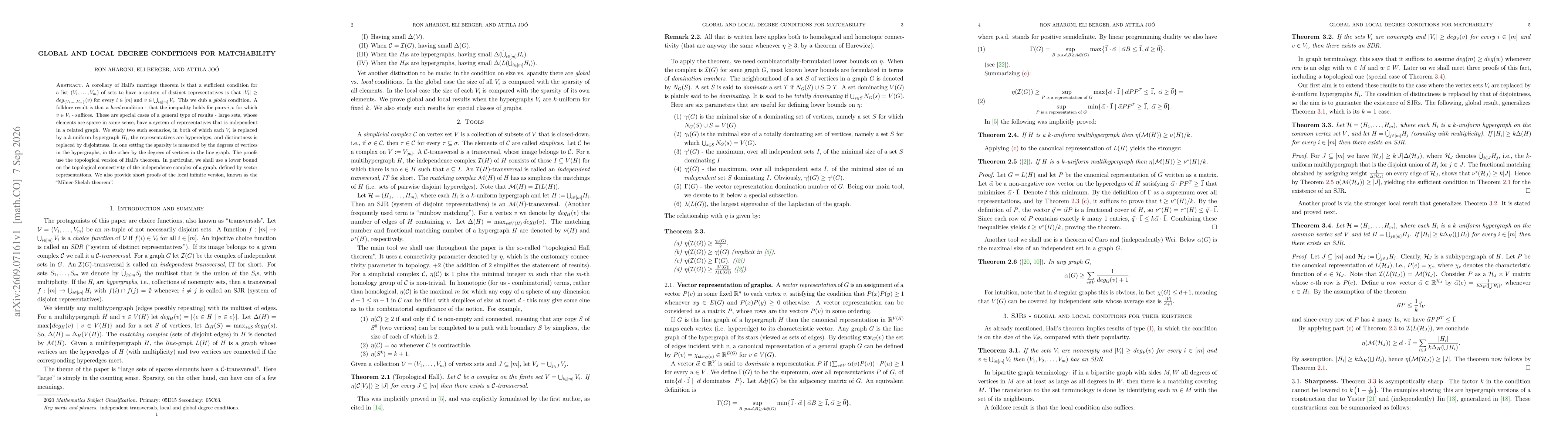 Thumbnail for Global and local degree conditions for matchability