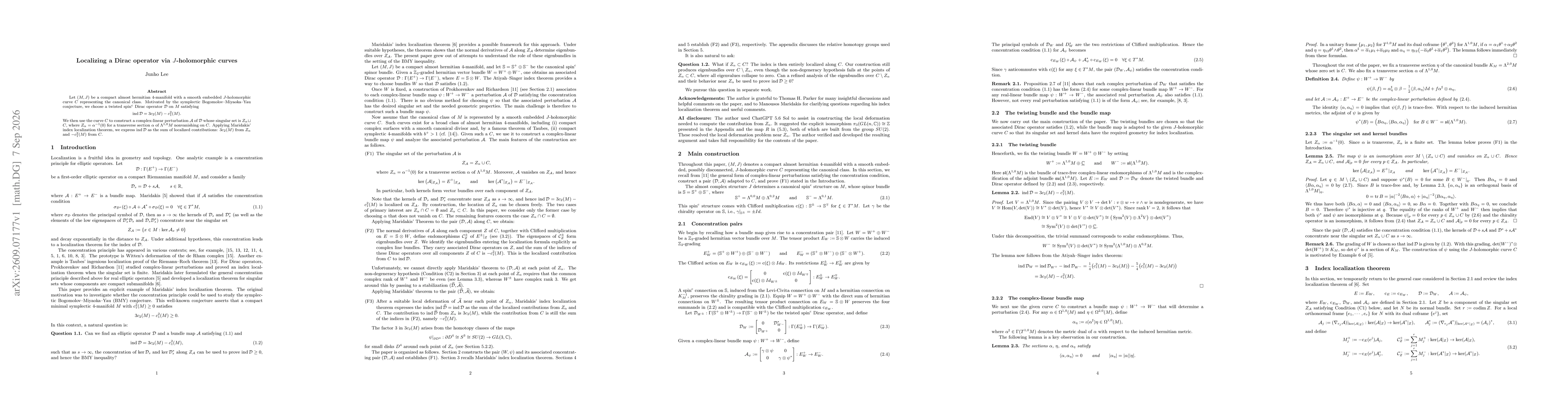 Thumbnail for Localizing a Dirac operator via $J$-holomorphic curves