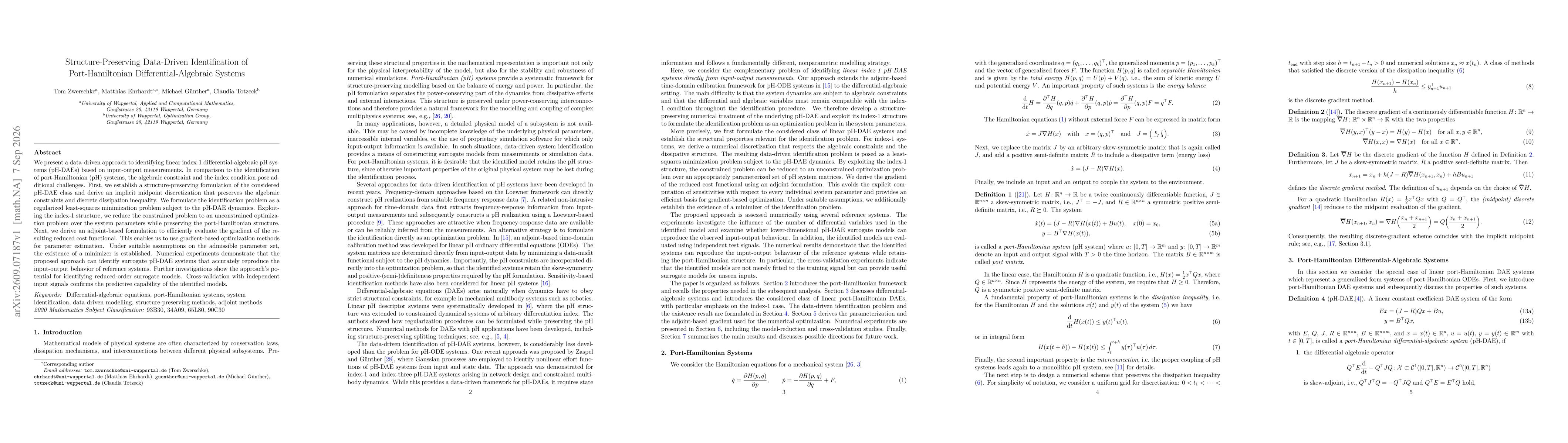 Thumbnail for Structure-Preserving Data-Driven Identification of Port-Hamiltonian Differential-Algebraic Systems