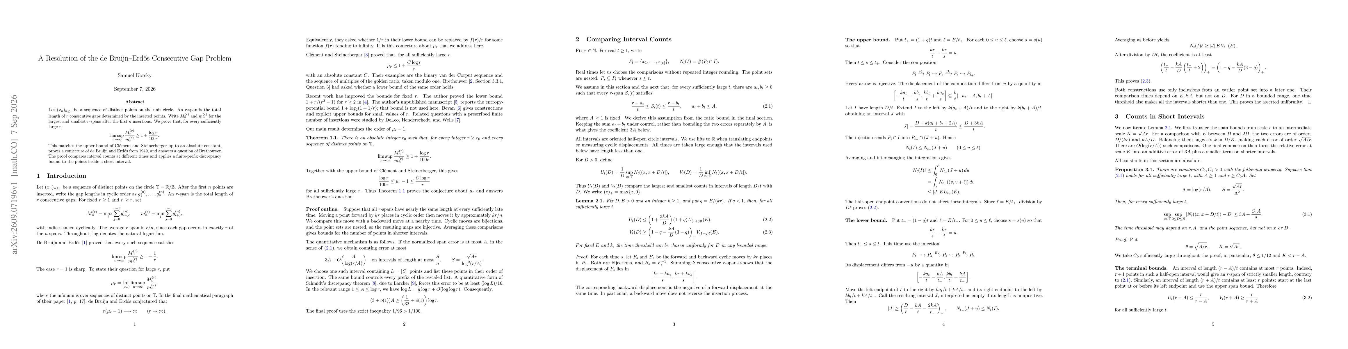 Thumbnail for A Resolution of the de Bruijn--Erdős Consecutive-Gap Problem