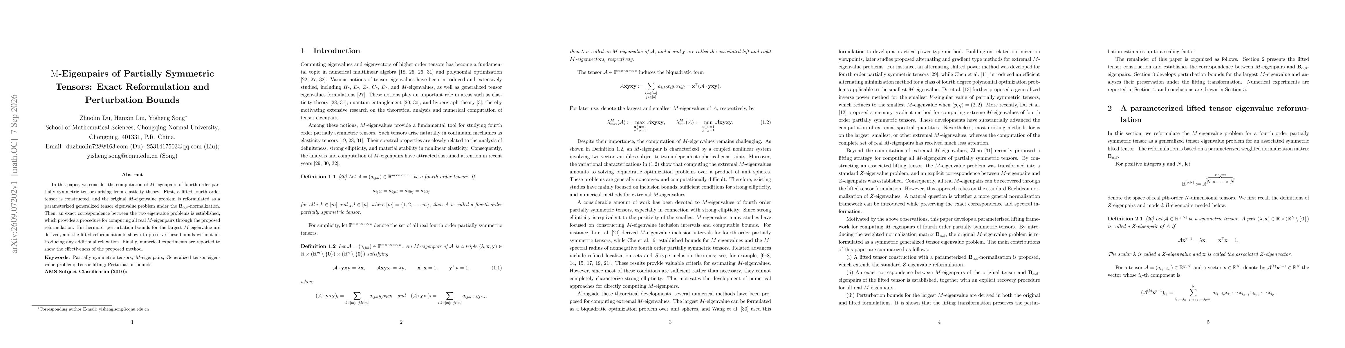 Thumbnail for $\mathrm M$-Eigenpairs of Partially Symmetric Tensors: Exact Reformulation and Perturbation Bounds