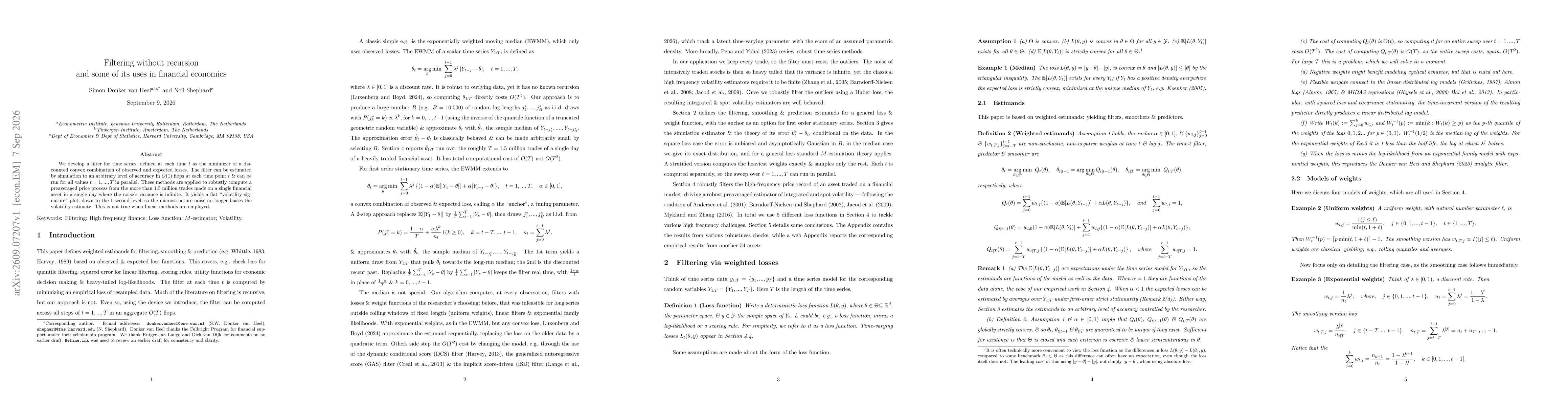 Thumbnail for Filtering without recursion and some of its uses in financial economics