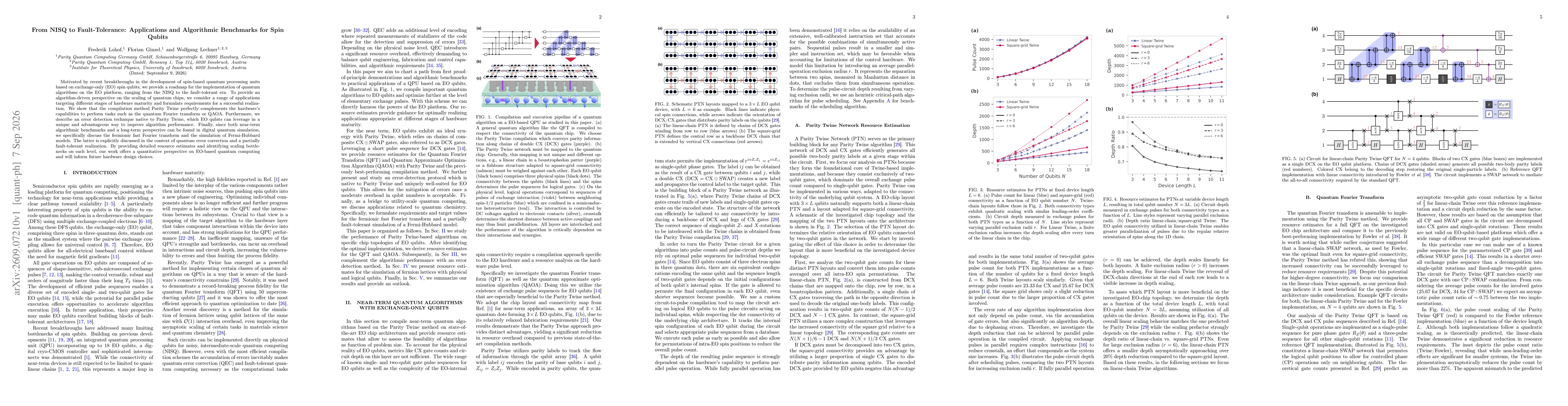 Thumbnail for From NISQ to Fault-Tolerance: Applications and Algorithmic Benchmarks for Spin Qubits