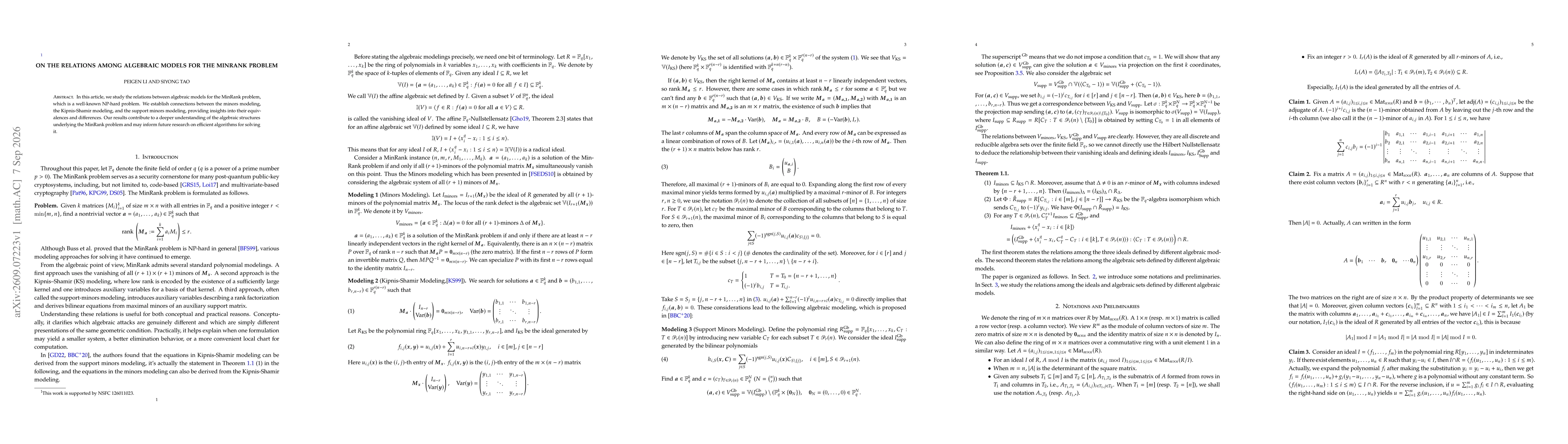 Thumbnail for On the relations among algebraic models for the MinRank problem
