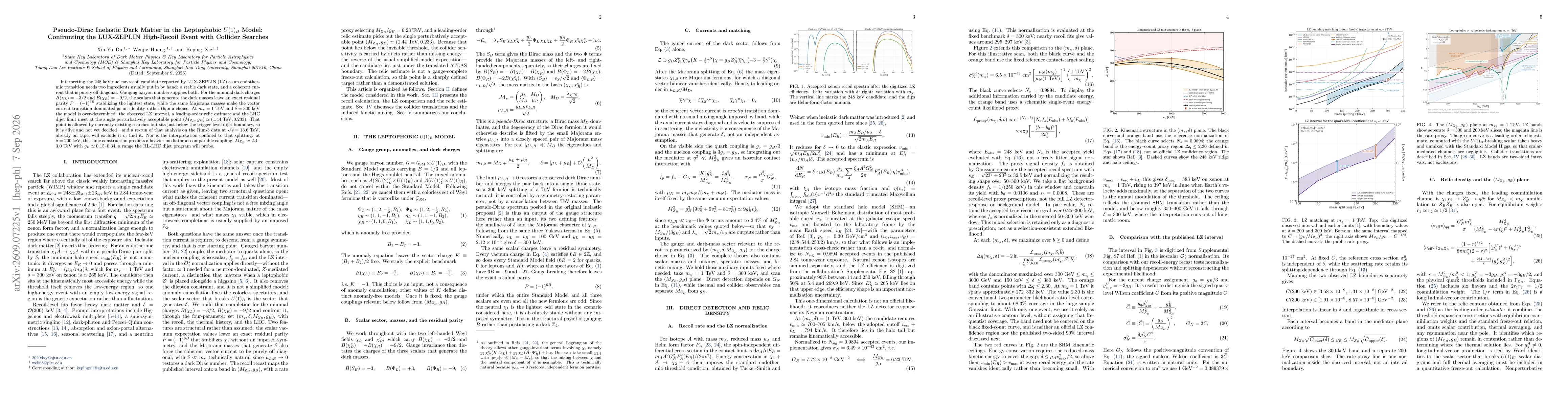 Thumbnail for Pseudo-Dirac Inelastic Dark Matter in the Leptophobic $U(1)_B$ Model: Confronting the LUX-ZEPLIN High-Recoil Event with Collider Searches