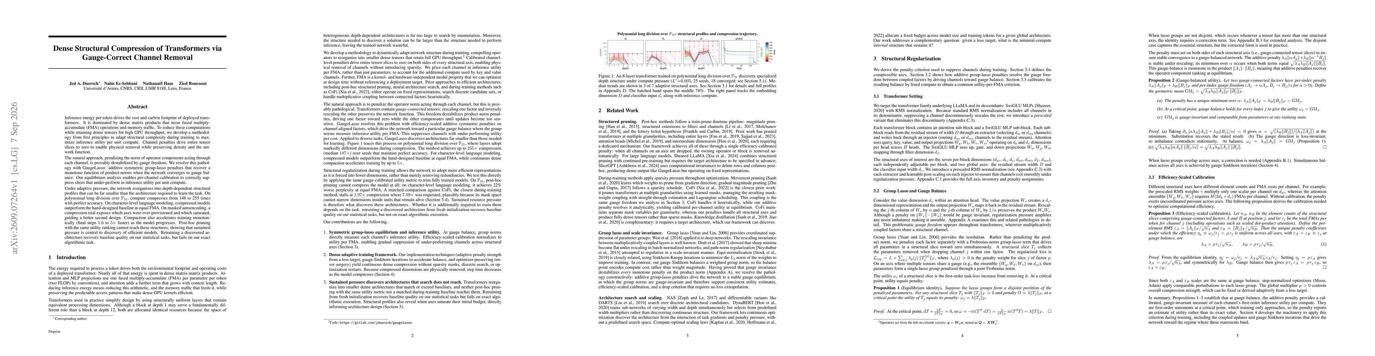 Thumbnail for Dense Structural Compression of Transformers via Gauge-Correct Channel Removal