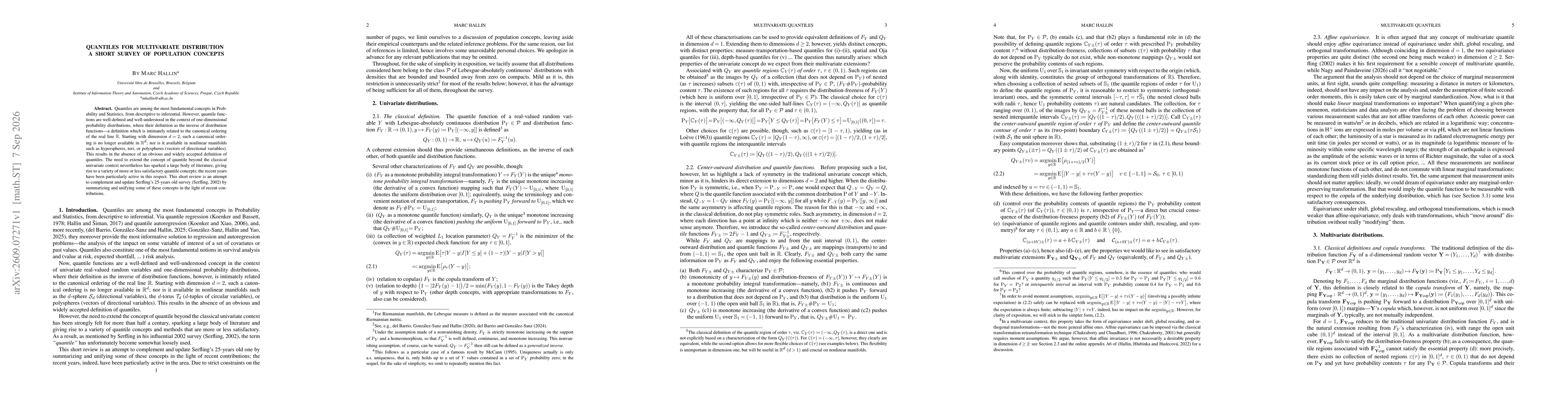 Thumbnail for Quantiles for multivariate distribution: a short survey of population concepts