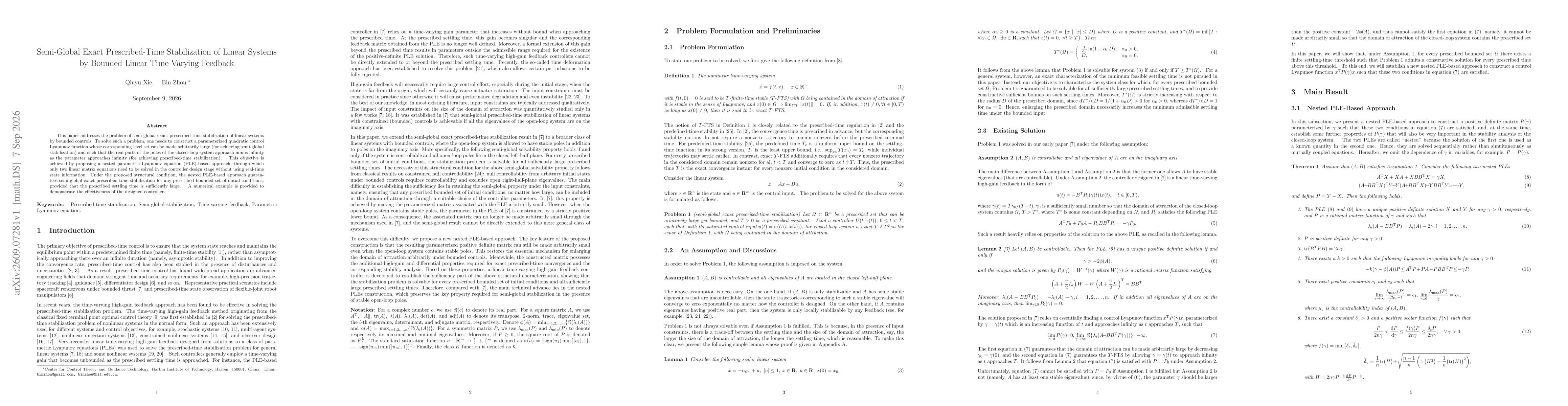 Thumbnail for Semi-global exact prescribed-time stabilization of linear systems by bounded linear time-varying feedback