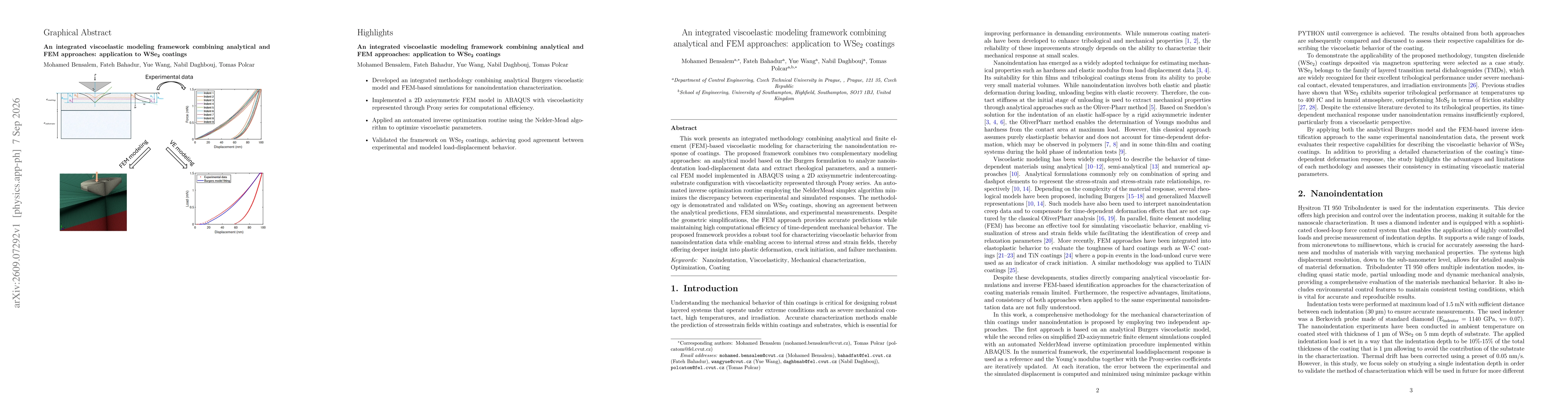 Thumbnail for An integrated viscoelastic modeling framework combining analytical and FEM approaches: Application to WSe2 coatings