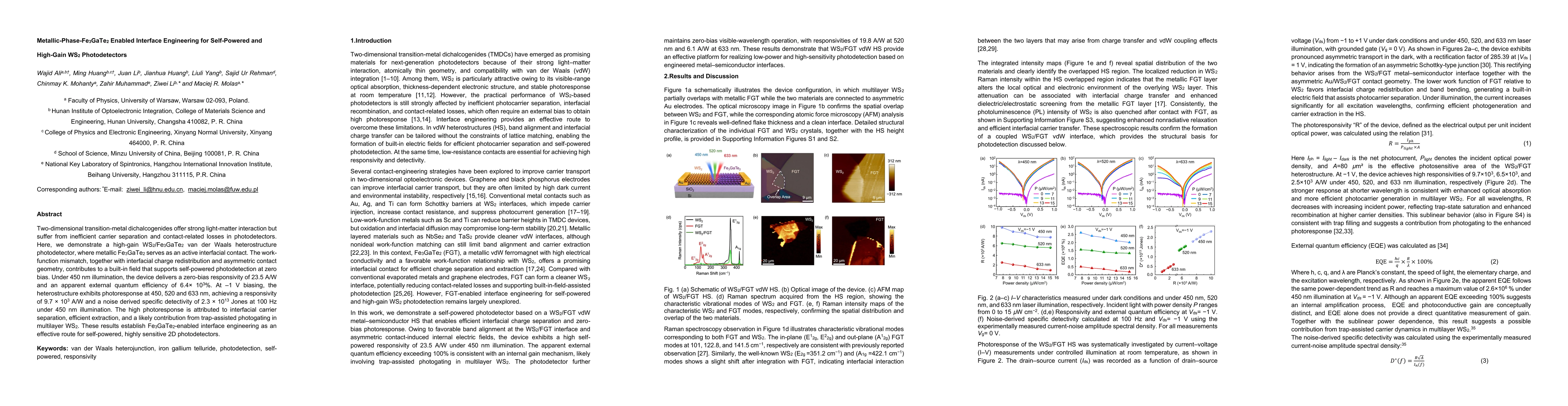 Thumbnail for Metallic-Phase-Fe$_3$GaTe$_2$ Enabled Interface Engineering for Self-Powered and High-Gain WS$_2$ Photodetectors