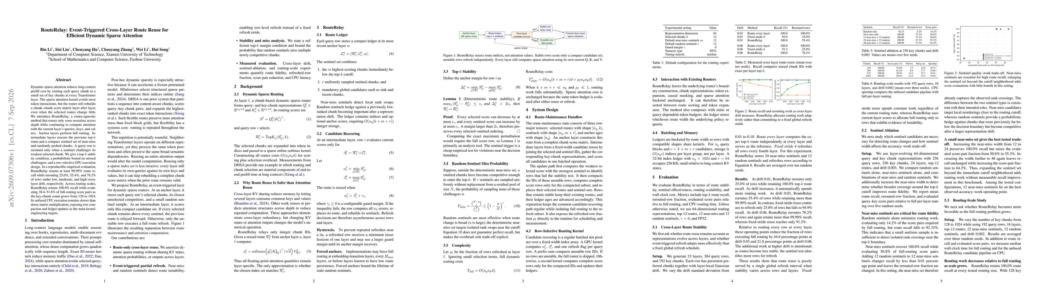 Thumbnail for RouteRelay: Event-Triggered Cross-Layer Route Reuse for Efficient Dynamic Sparse Attention