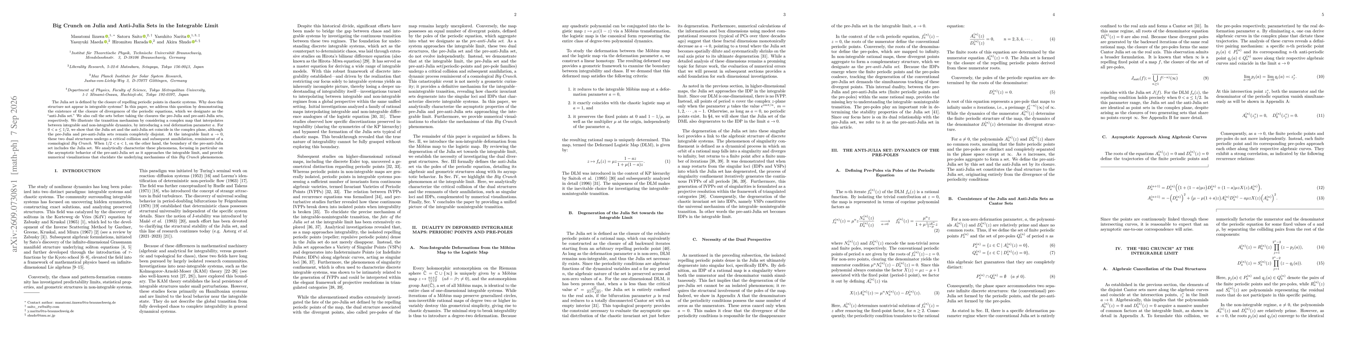 Thumbnail for Big Crunch on Julia and Anti-Julia Sets in the Integrable Limit