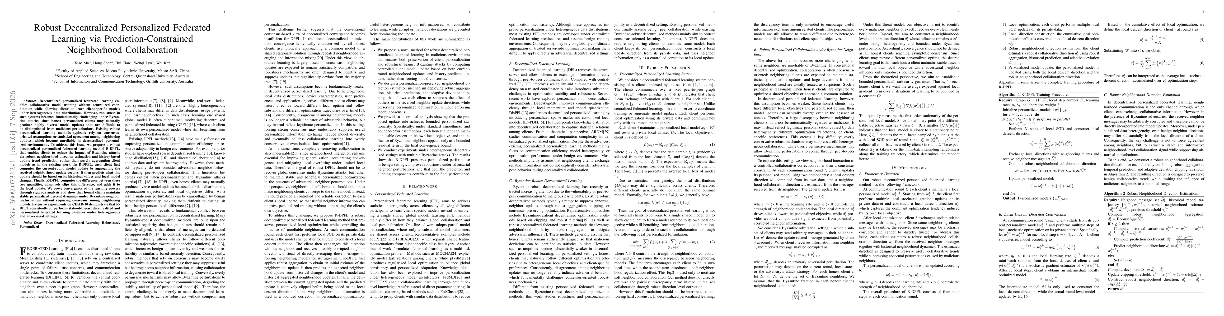 Thumbnail for Robust Decentralized Personalized Federated Learning via Prediction-Constrained Neighborhood Collaboration