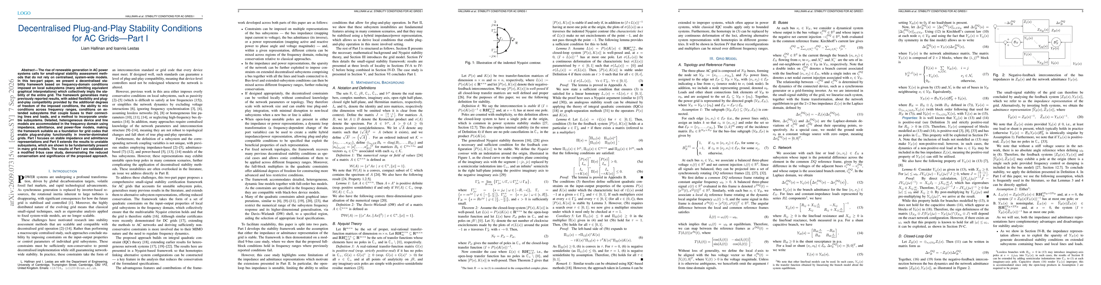 Thumbnail for Decentralised Plug-and-Play Stability Conditions for AC Grids-Part I