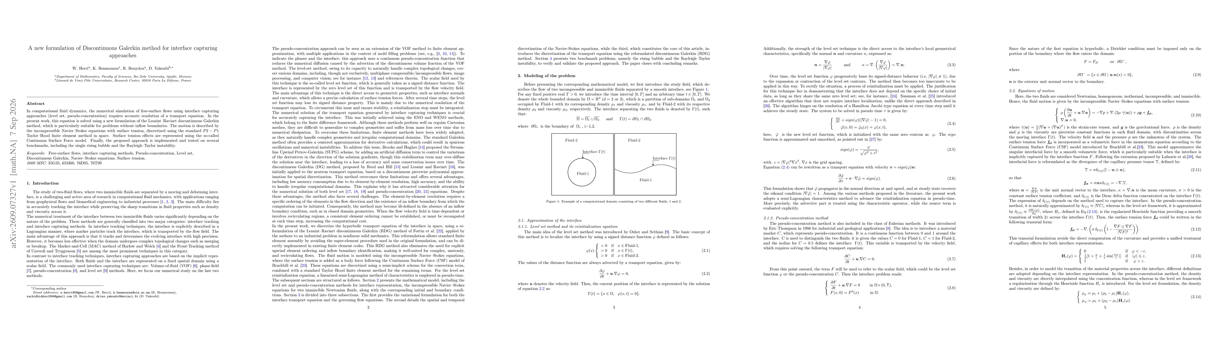 Thumbnail for A new formulation of Discontinuous Galerkin method for interface capturing approaches