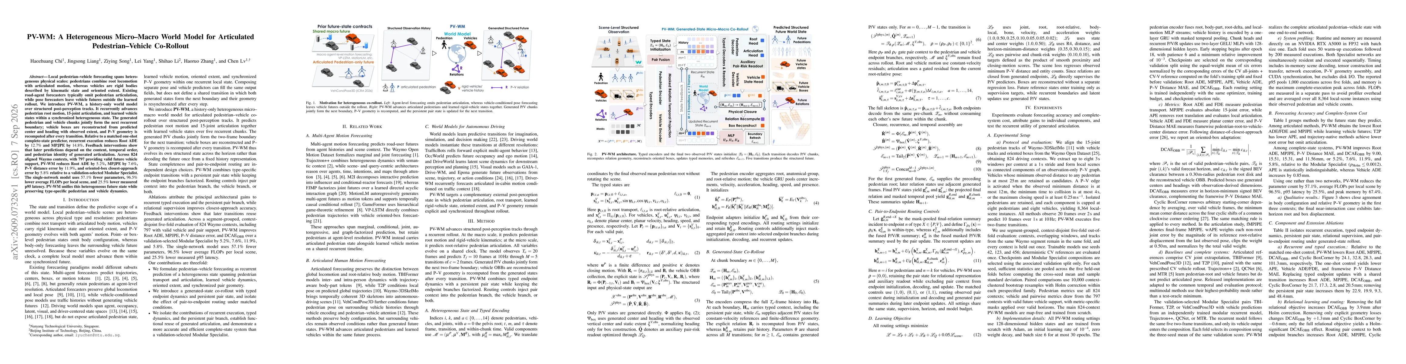 Thumbnail for PV-WM: A Heterogeneous Micro-Macro World Model for Articulated Pedestrian-Vehicle Co-Rollout