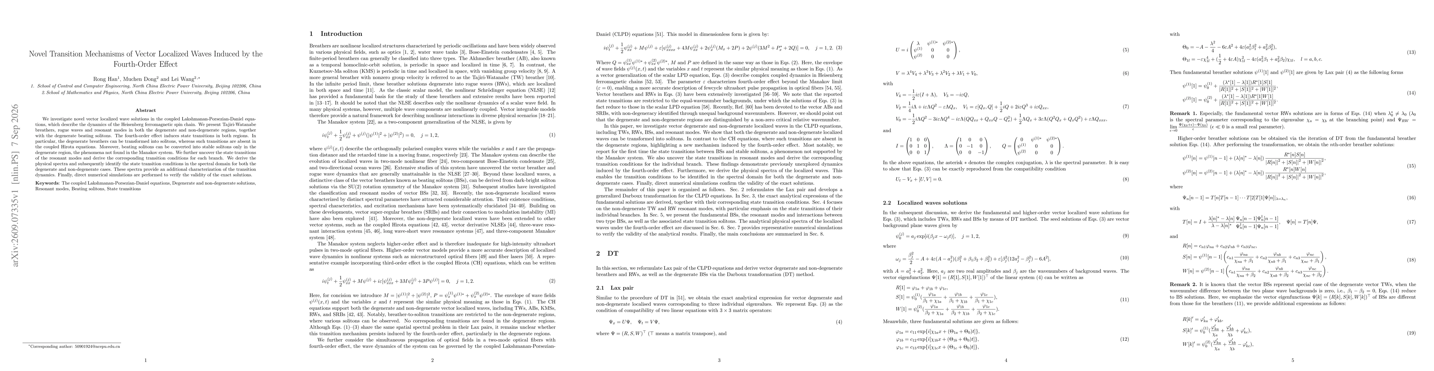 Thumbnail for Novel Transition Mechanisms of Vector Localized Waves Induced by the Fourth-Order Effect