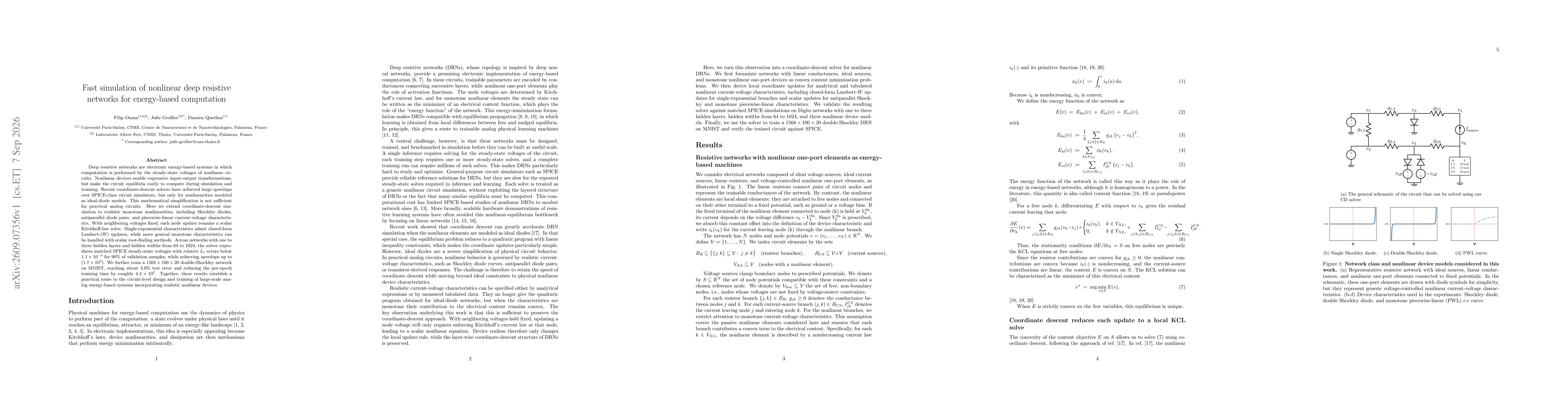 Thumbnail for Fast simulation of nonlinear deep resistive networks for energy-based computation