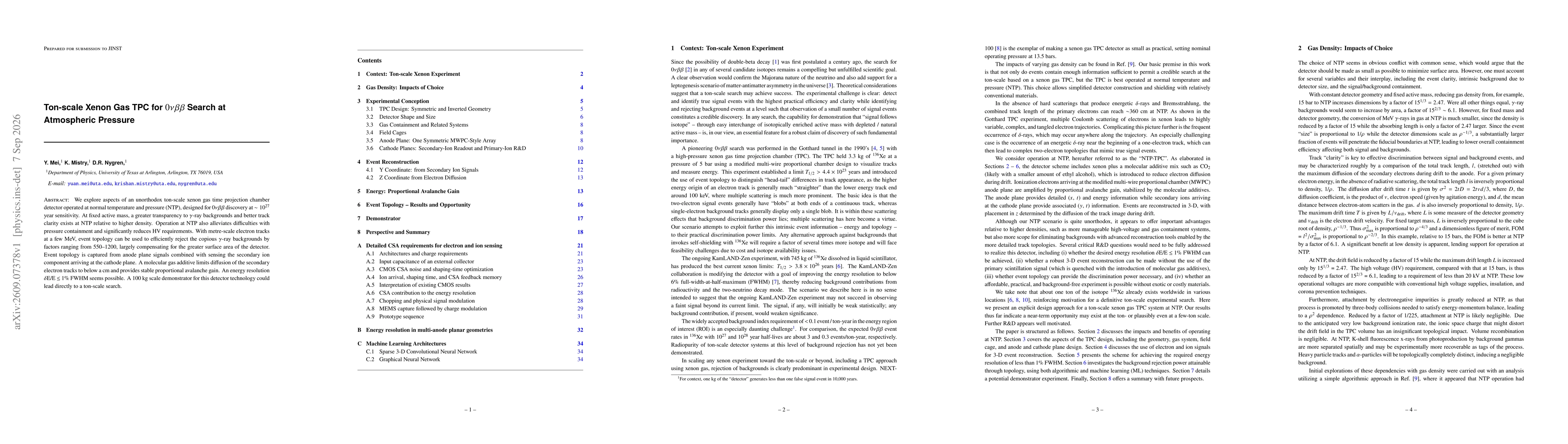Thumbnail for Ton-scale Xenon Gas TPC for $0νββ$ Search at Atmospheric Pressure