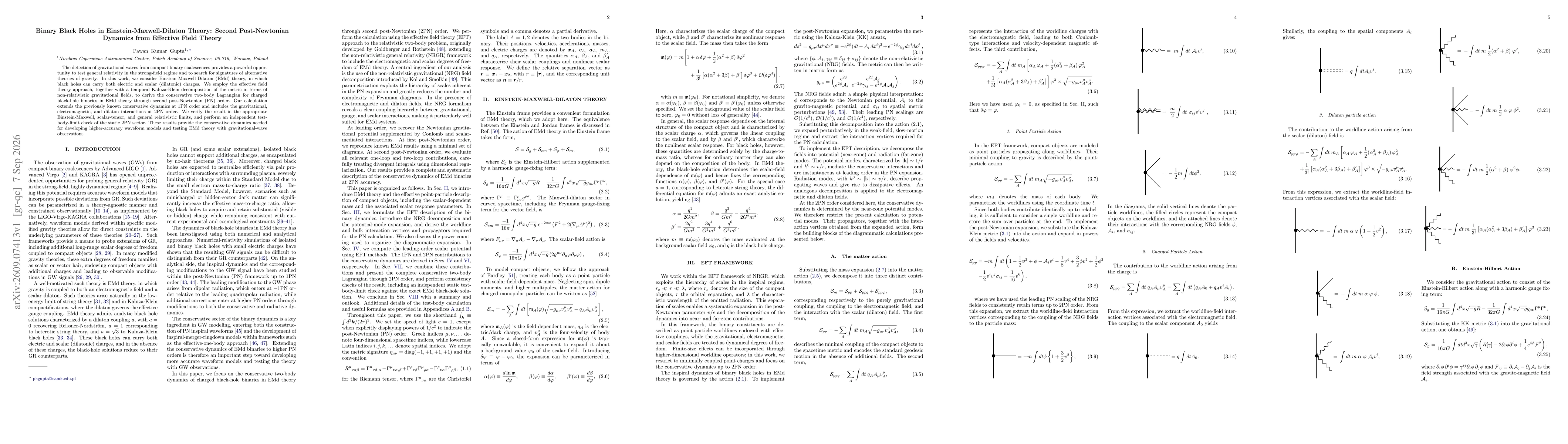 Thumbnail for Binary Black Holes in Einstein-Maxwell-Dilaton Theory: Second Post-Newtonian Dynamics from Effective Field Theory