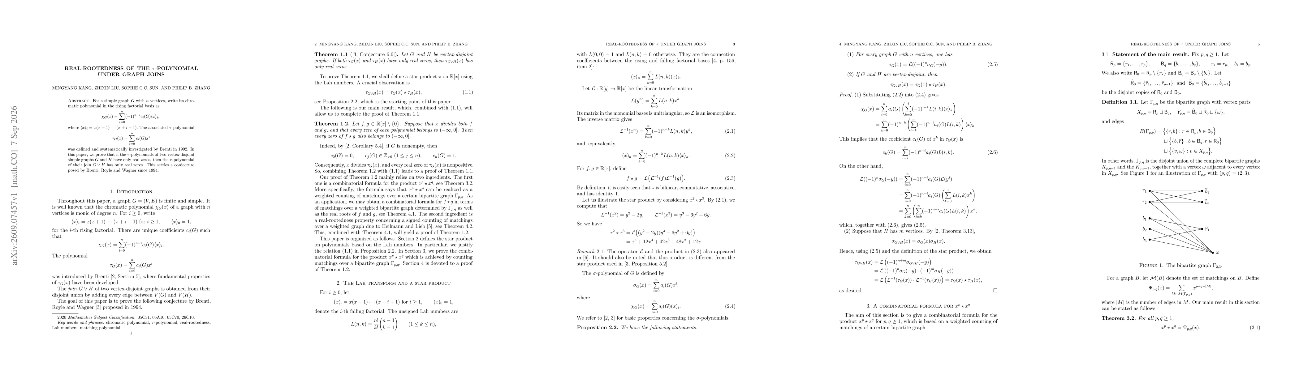 Thumbnail for Real-rootedness of the $τ$-polynomial under graph joins