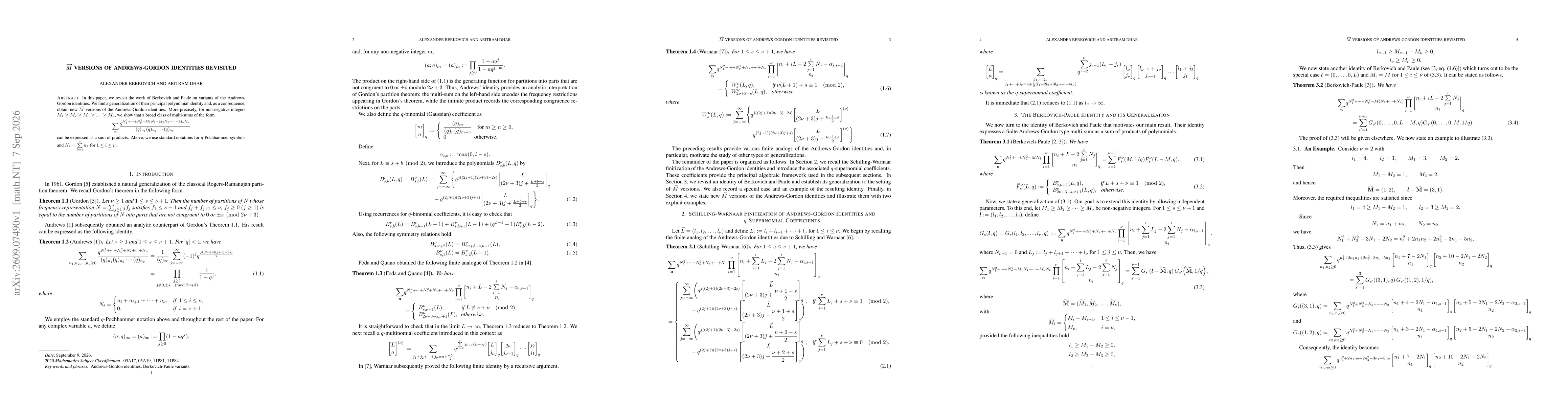 Thumbnail for $\vec M$ Versions of Andrews-Gordon Identities Revisited