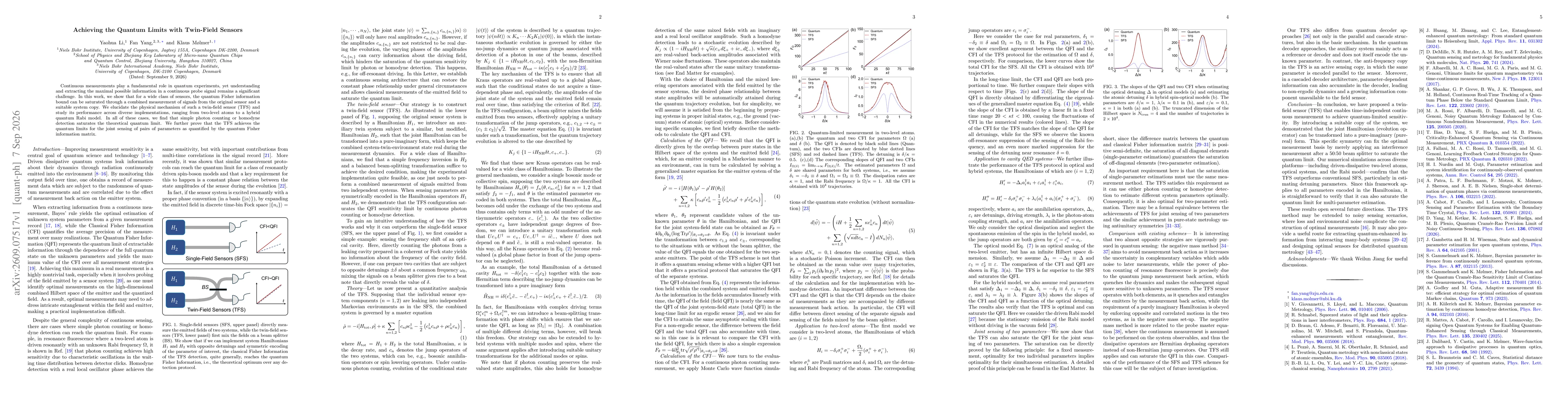 Thumbnail for Achieving the Quantum Limits with Twin-Field Sensors