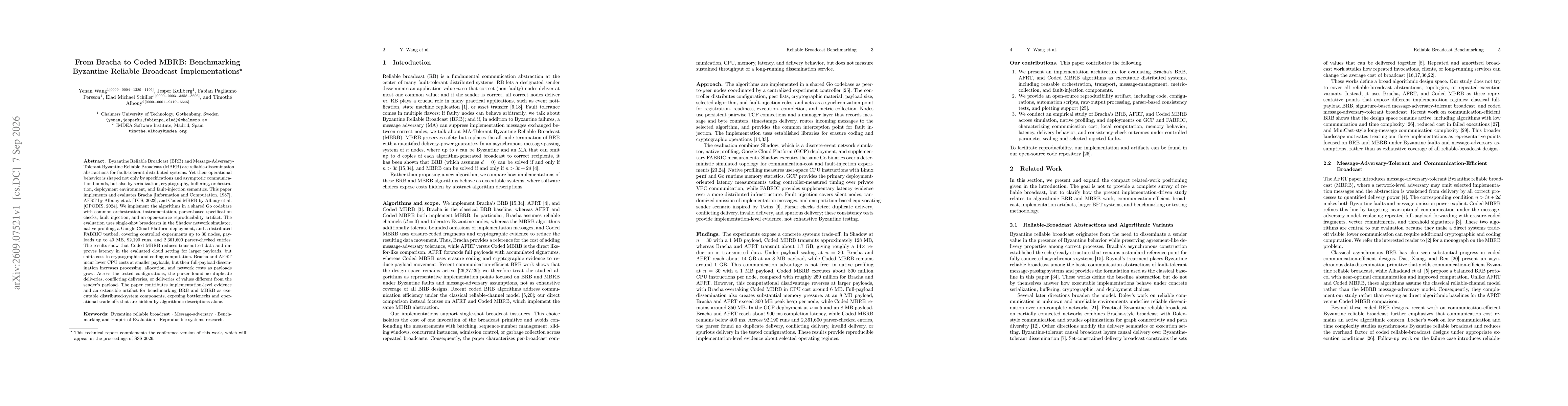 Thumbnail for From Bracha to Coded MBRB: Benchmarking Byzantine Reliable Broadcast Implementations
