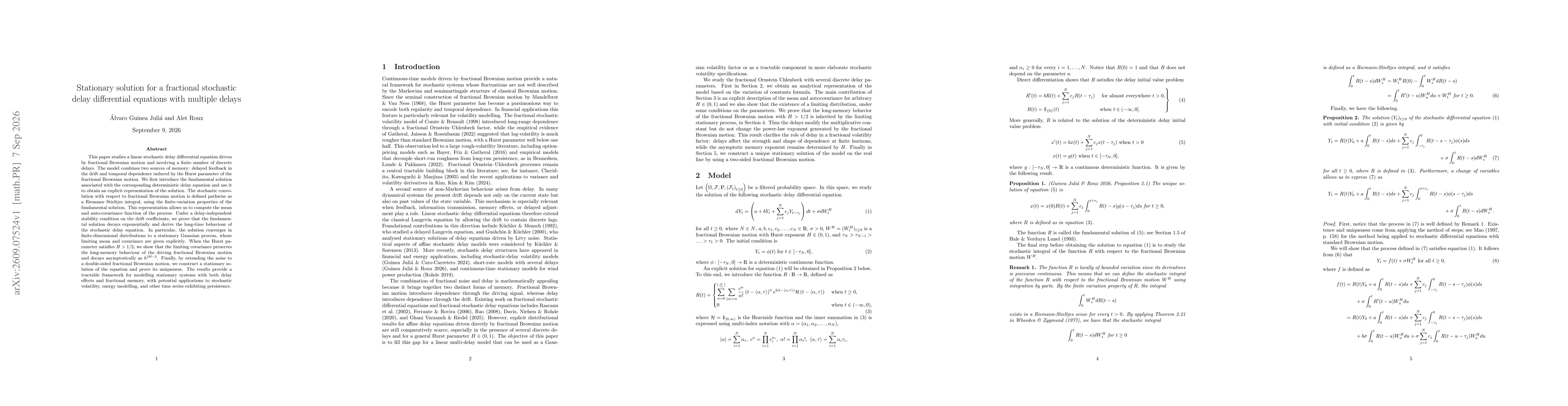 Thumbnail for Stationary solution for a fractional stochastic delay differential equations with multiple delays