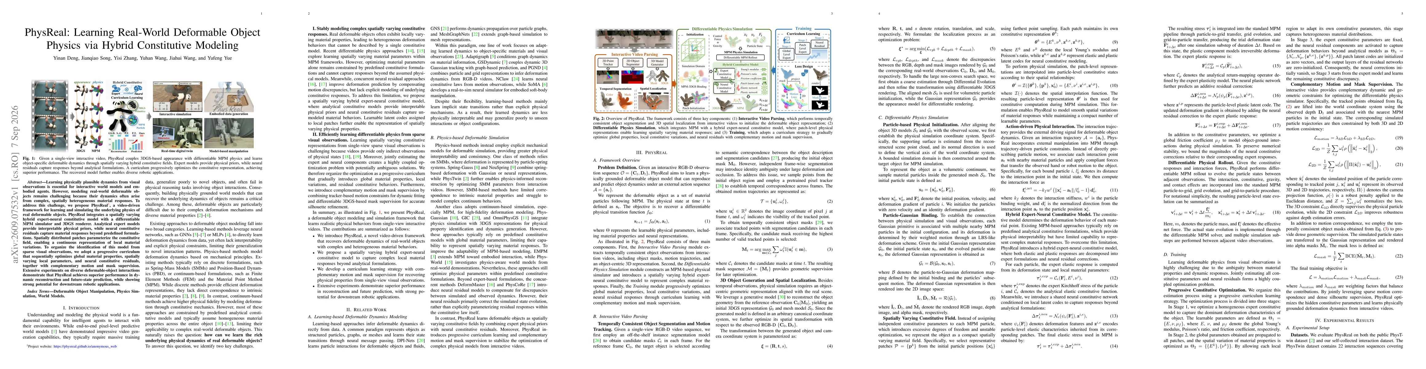 Thumbnail for PhysReal: Learning Real-World Deformable Object Physics via Hybrid Constitutive Modeling