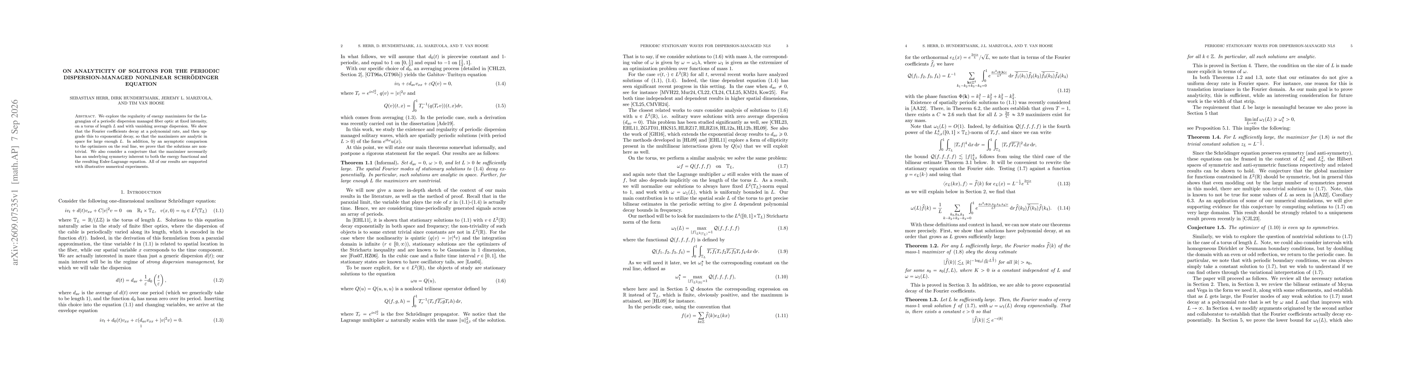 Thumbnail for On Analyticity of Solitons for the Periodic Dispersion-Managed Nonlinear Schrödinger Equation