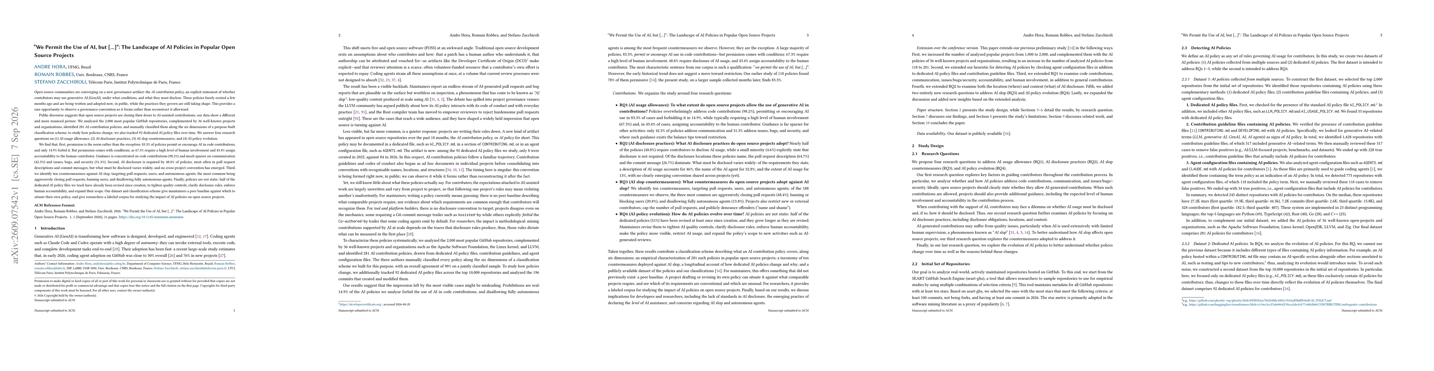 Thumbnail for "We Permit the Use of AI, but [...]": The Landscape of AI Policies in Popular Open Source Projects