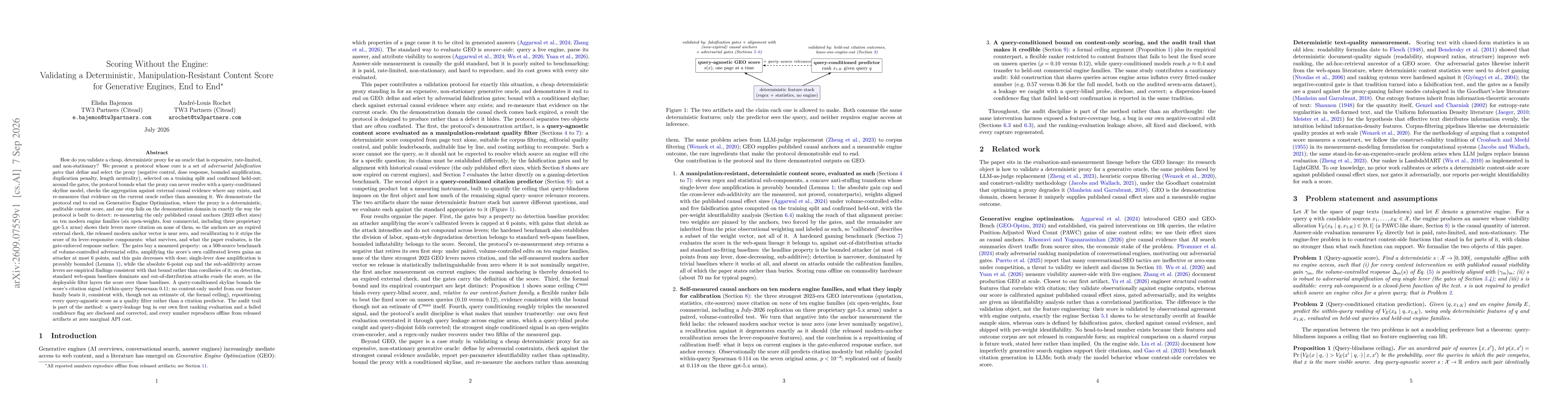 Thumbnail for Scoring Without the Engine: Validating a Deterministic, Manipulation-Resistant Content Score for Generative Engines, End to End