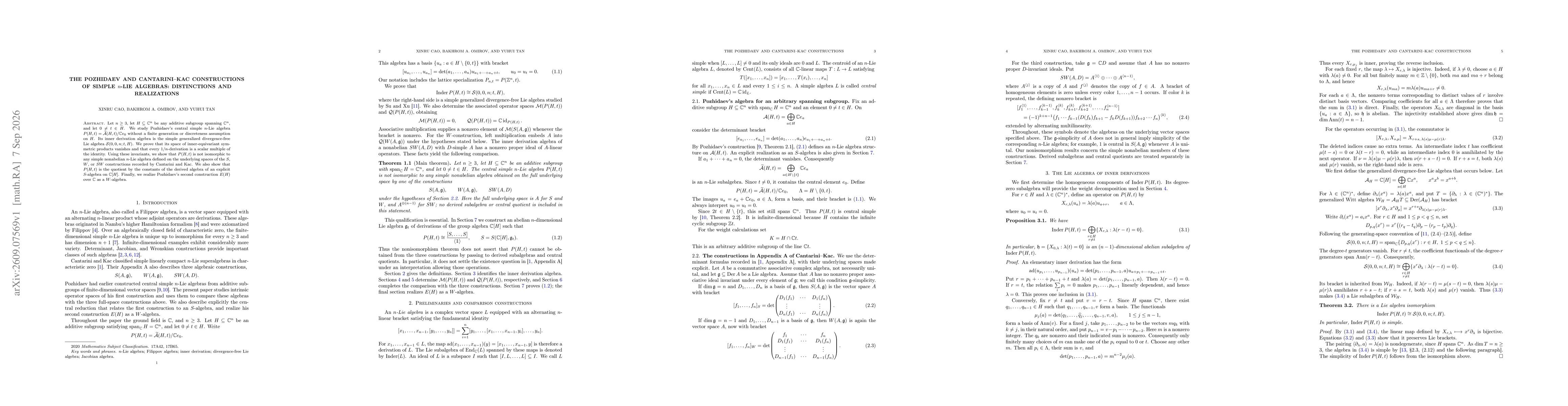 Thumbnail for The Pozhidaev and Cantarini--Kac Constructions of Simple $n$-Lie Algebras: Distinctions and Realizations