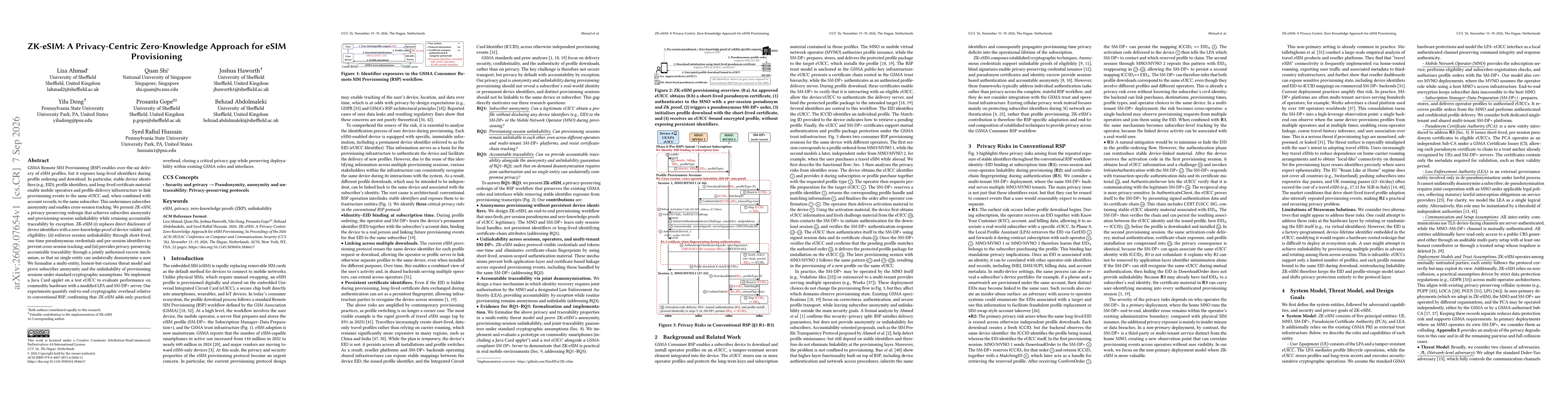 Thumbnail for ZK-eSIM: A Privacy-Centric Zero-Knowledge Approach for eSIM Provisioning