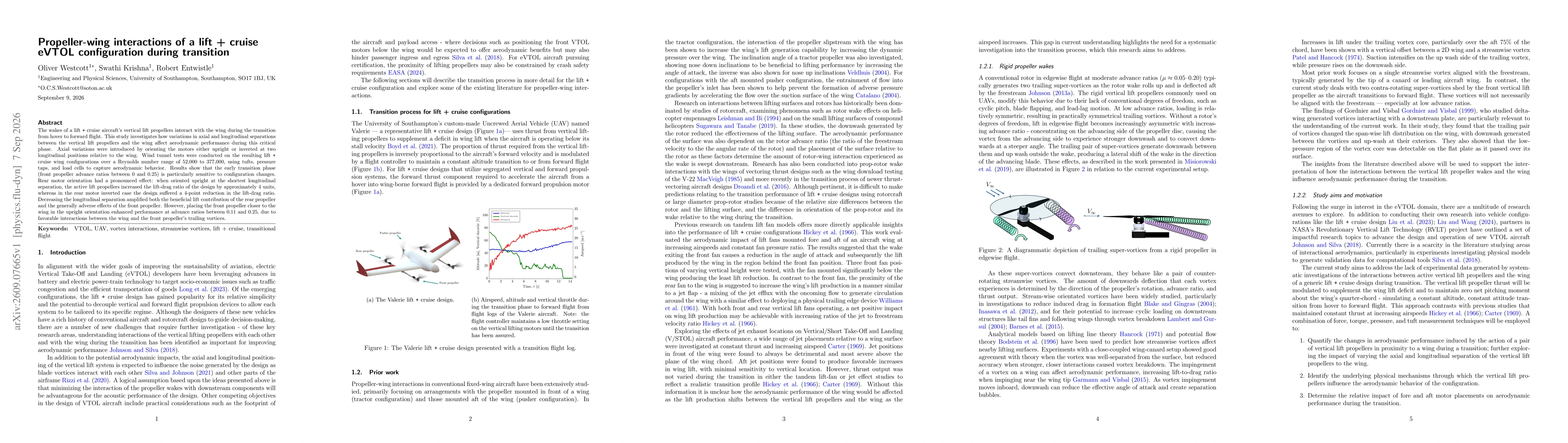 Thumbnail for Propeller-wing interactions of a lift + cruise eVTOL configuration during transition