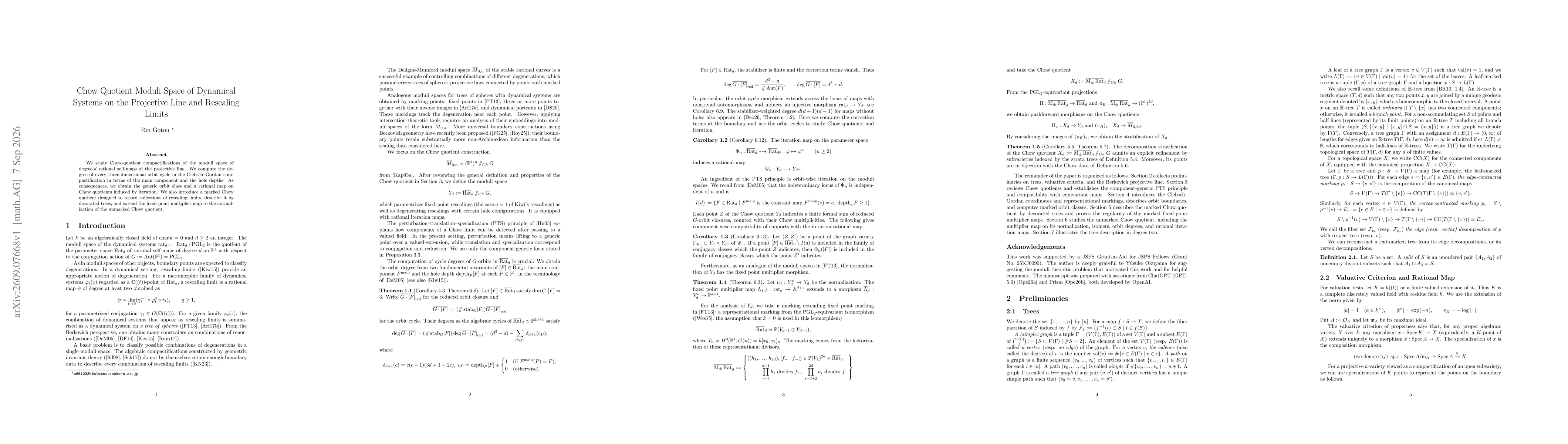 Thumbnail for Chow Quotient Moduli Space of Dynamical Systems on the Projective Line and Rescaling Limits