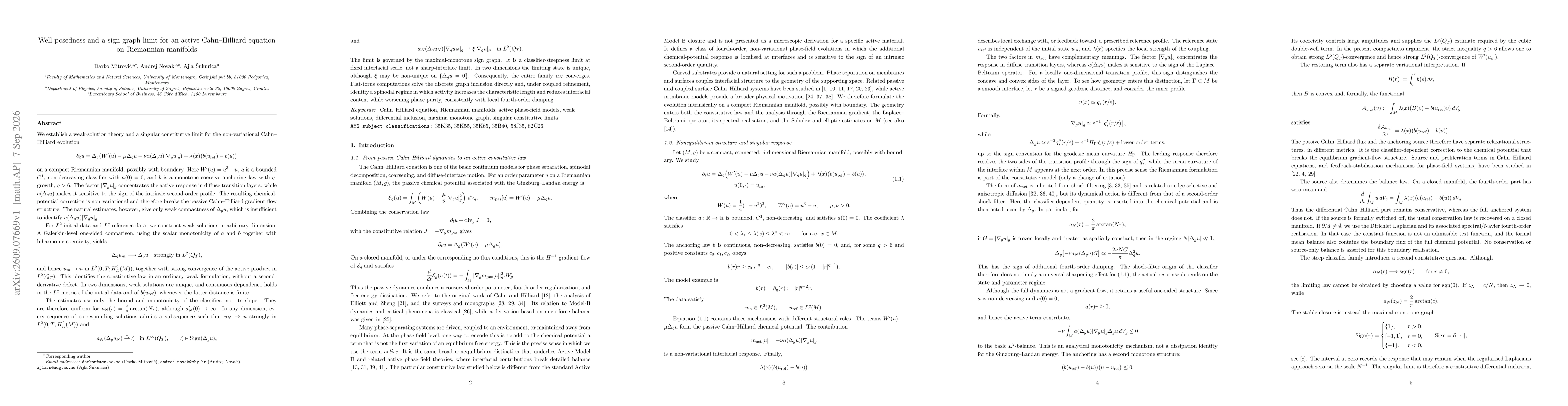 Thumbnail for Well-posedness and a sign-graph limit for an active Cahn--Hilliard equation on Riemannian manifolds