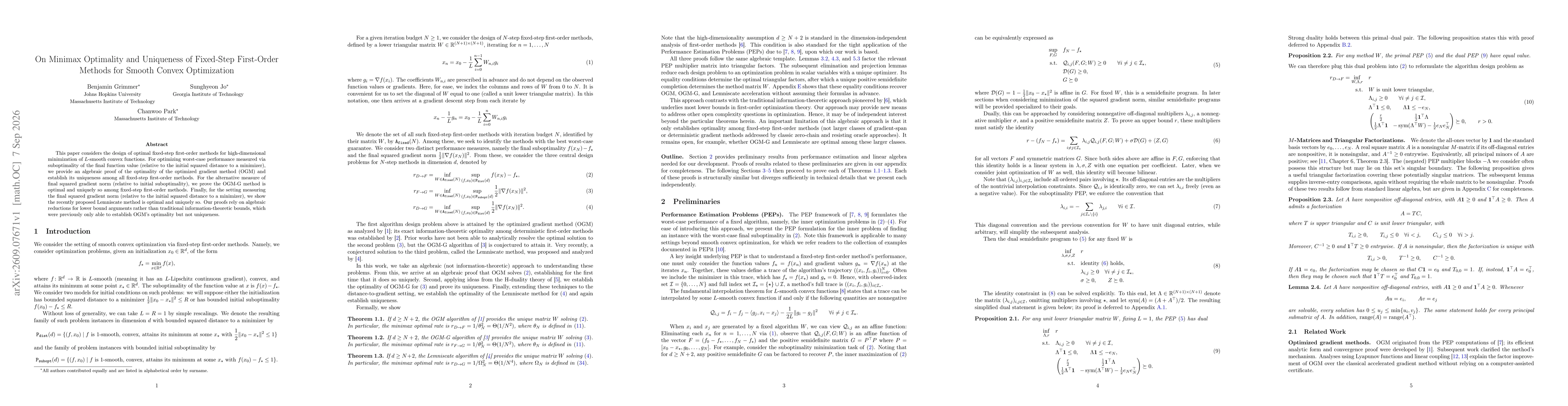 Thumbnail for On Minimax Optimality and Uniqueness of Fixed-Step First-Order Methods for Smooth Convex Optimization