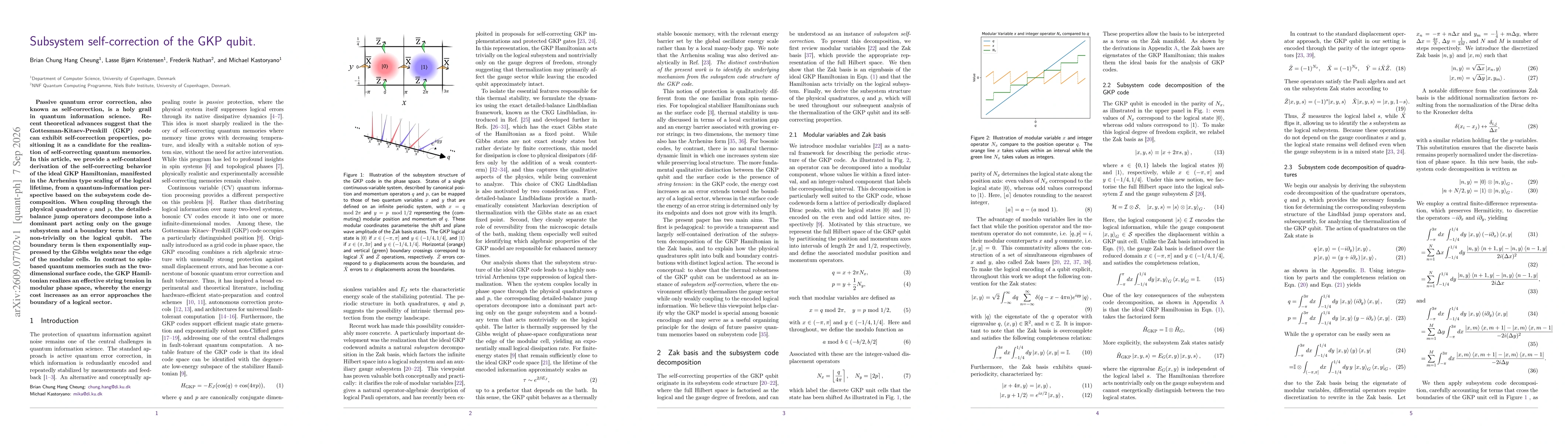 Thumbnail for Subsystem self-correction of the GKP qubit