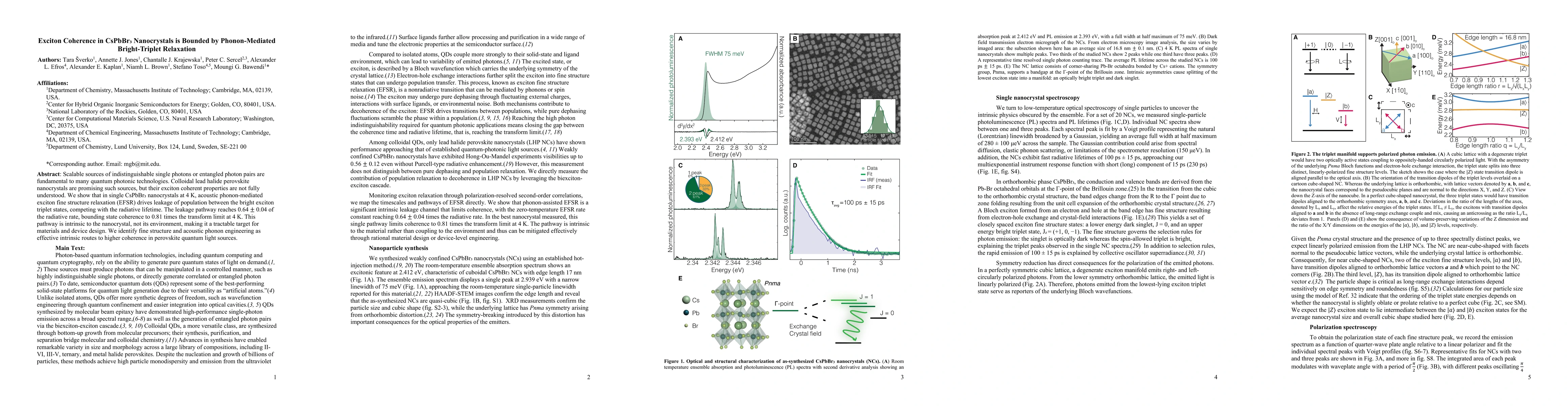 Thumbnail for Exciton Coherence in CsPbBr3 Nanocrystals is Bounded by Phonon-Mediated Bright-Triplet Relaxation