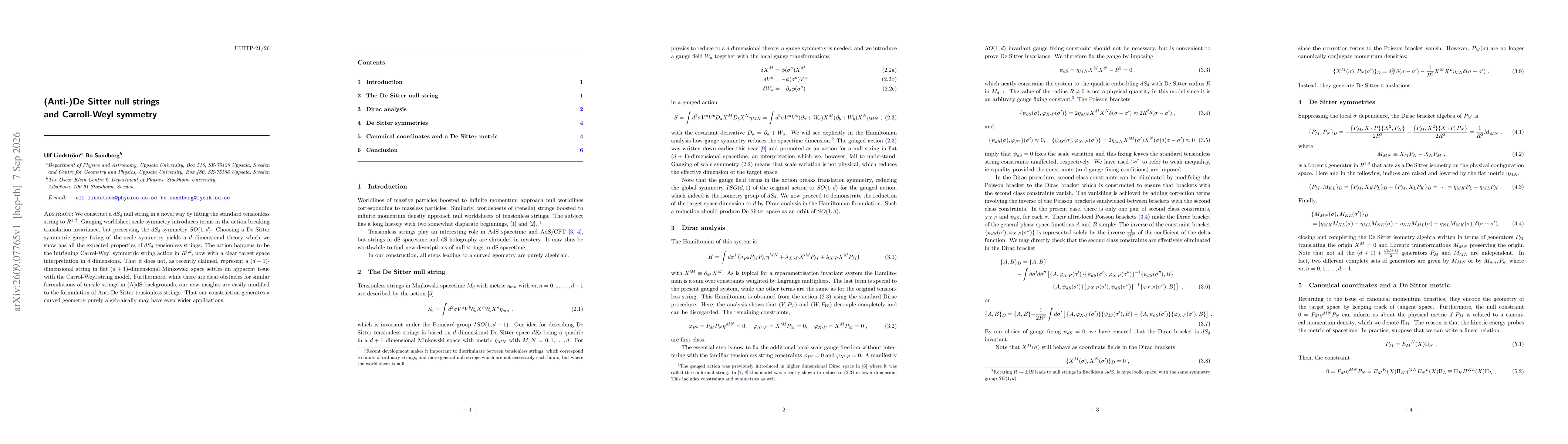 Thumbnail for (Anti-)De Sitter null strings and Carroll-Weyl symmetry