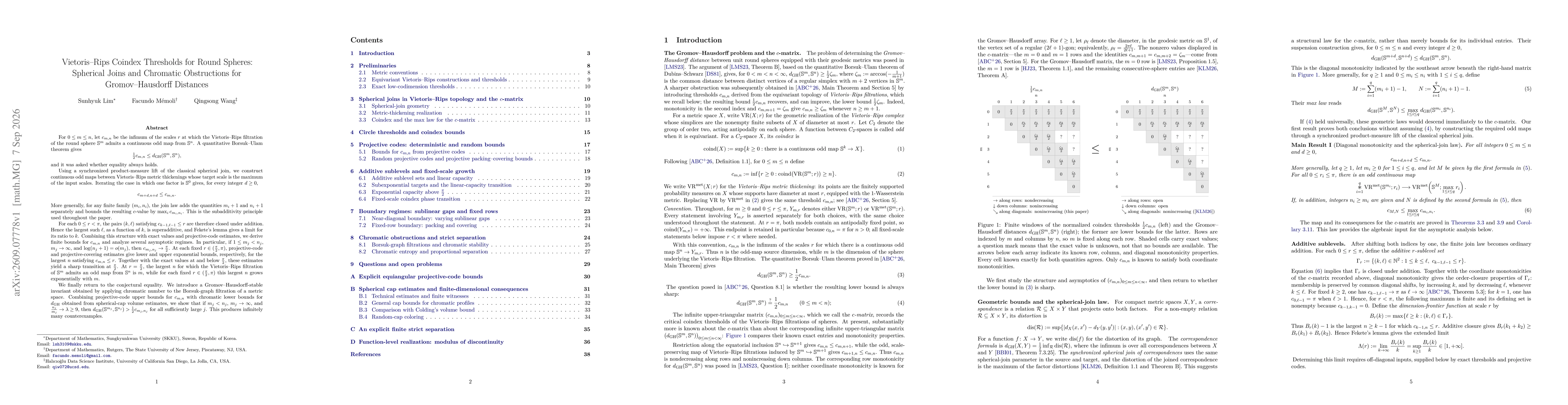 Thumbnail for Vietoris--Rips Coindex Thresholds for Round Spheres: Spherical Joins and Chromatic Obstructions for Gromov--Hausdorff Distances