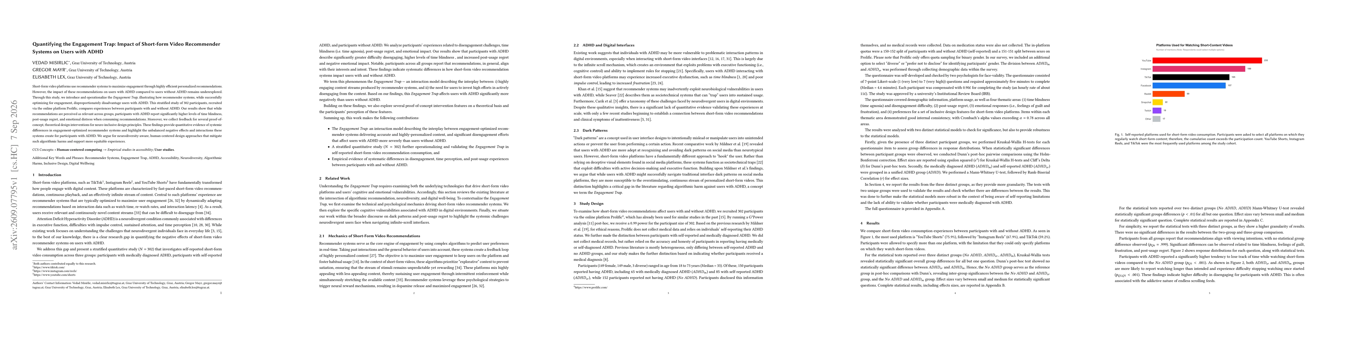Thumbnail for Quantifying the Engagement Trap: Impact of Short-form Video Recommender Systems on Users with ADHD